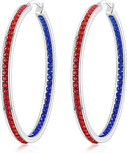 CiNily Mult-colors Crystal Stainless Steel Hoop Earring for Women Hypoallergenic Jewelry for Sensitive Ears Large Big Hoop Earrings 2"
