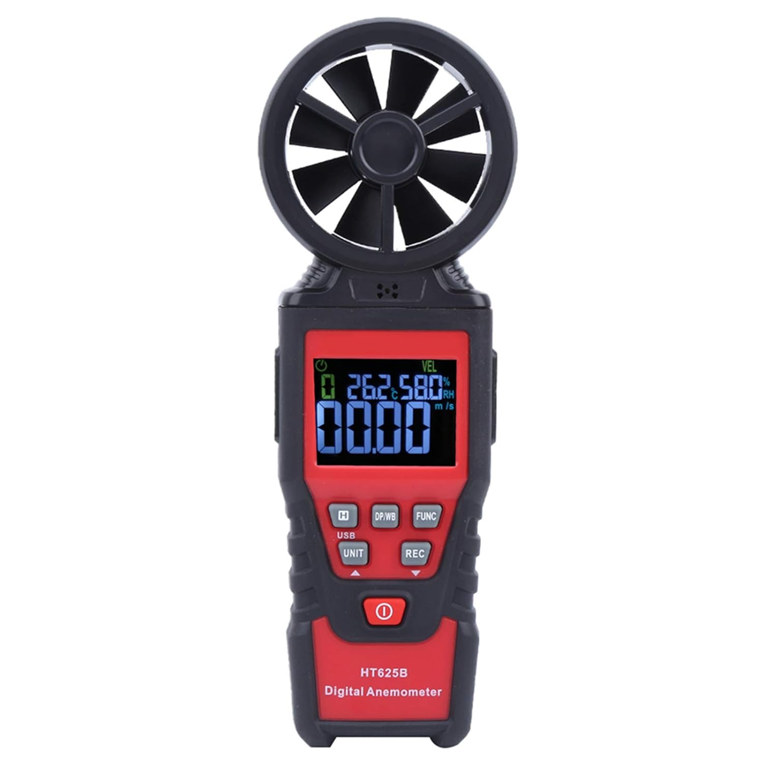 HT625B Handheld Digital Anemometer Air Speed Meter for Wind Speed Gauge, Temperature and Humidity Tester with Low Friction Bearing Technology, Backlight Display