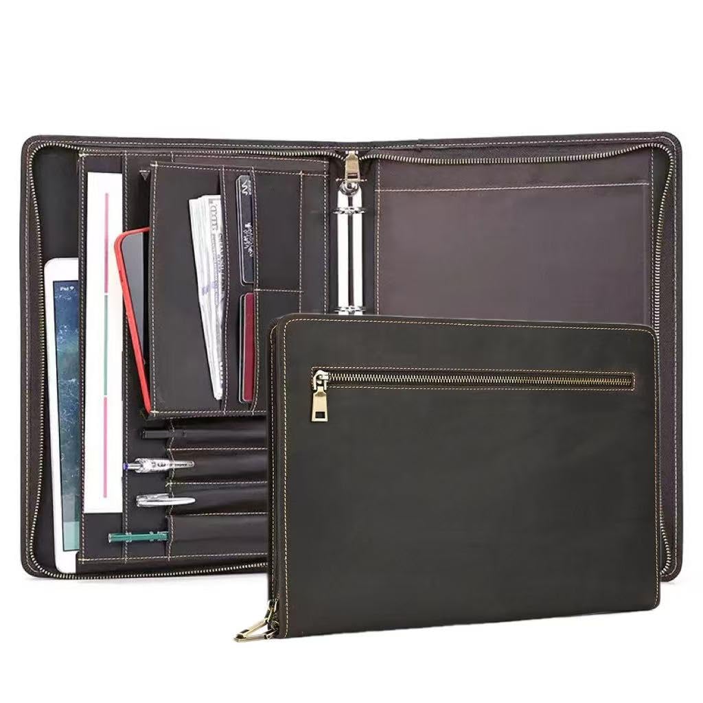 Zapinany na zamek organizer do notatek, skórzany segregator do planowania, 33 cm teczka na dokumenty, rozmiar listu, wizytówka, tablet, etui na dokumenty dla mężczyzn i kobiet