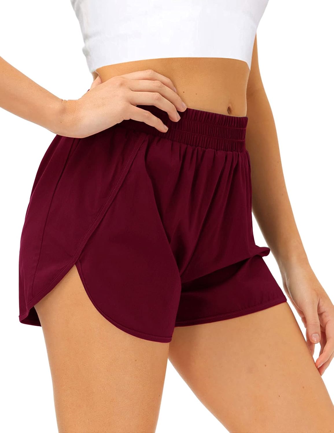 MEROKEETY Womens Athletic Quick-Dry Workout Shorts Elastic Waist Dolphin Running Pockets Shorts : Sports & Outdoors