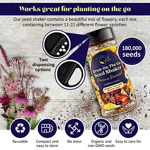 Bulk Wildflower Seed Mix – Annual Wildflower Seed Shaker By Gevagrow | Bulk 180,000+ Seeds Shaker | 23 Variety Flower Seeds For Planting In Pots & Outdoor Gardens | No Messy Bags Or Packets | 8 Ounce #TOP4