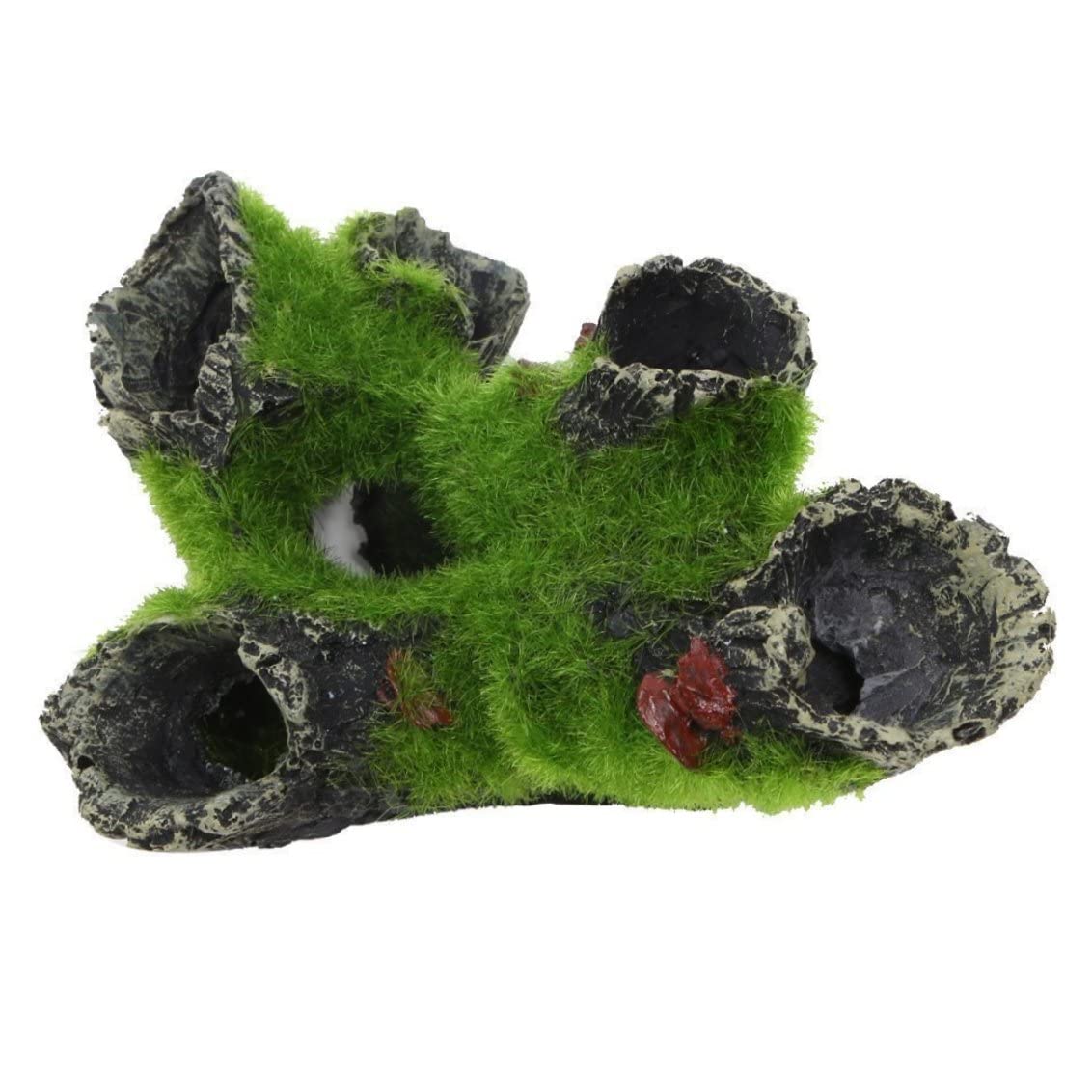 Uanqfegy Aquarium Rock Cave Decoration with Green Grass, Fish Shrimp Hiding Ornament for Tank Decor