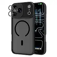 Magnetic for iPhone 17 Pro Case - [Full Coverage Lens Protection] [Compatible with MagSafe] [Drop Protection] Translucent Matte Shockproof, Scratch-Resistant Wireless Charging Phone Cover-Black
