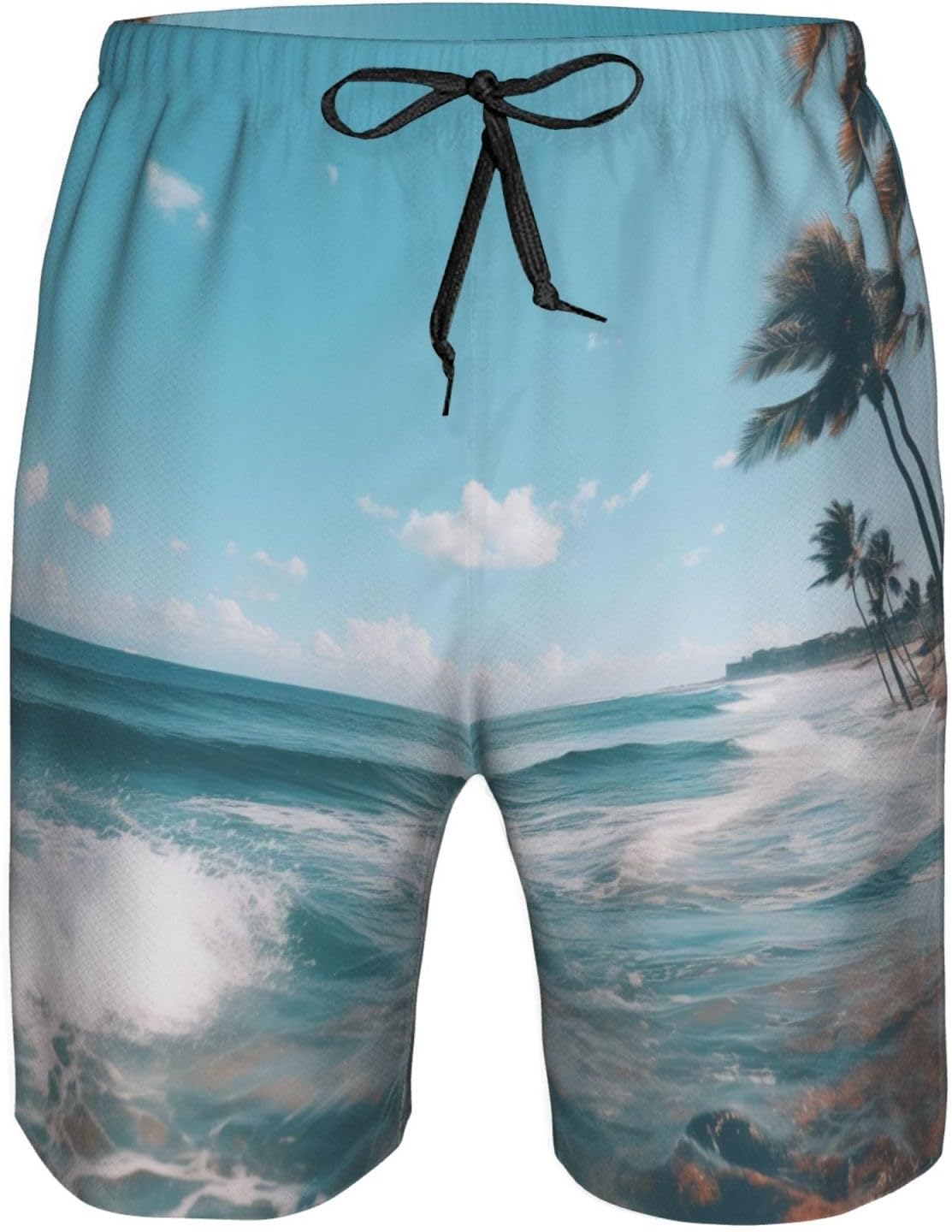 Ocean Tropical Palm Trees Print Mens Casual Shorts Drawstring Summer Beach Stretch Shorts Novelty Swimtrunks