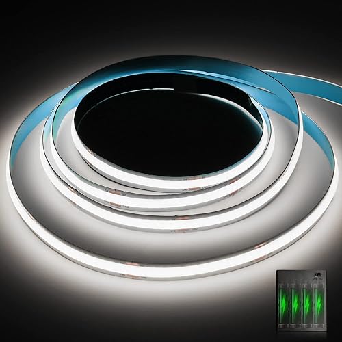 Smacen Tira de luces LED COB alimentadas por pilas, 4.92 pies, funciona con pilas, 2700 K de color blanco cálido, cinta de luces LED flexibles de