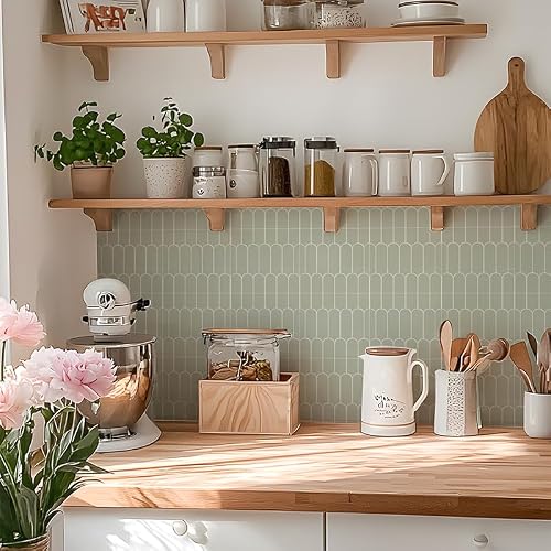 Miniatura 3 de Alwayspon Adhesivo Para Azulejos, 10 Unidades De 20 Cm, Color Verde Salvia, Autoadhesivo, Para Transferencia En Baño, Cocina, Salpicaduras, Despegar Y Pegar