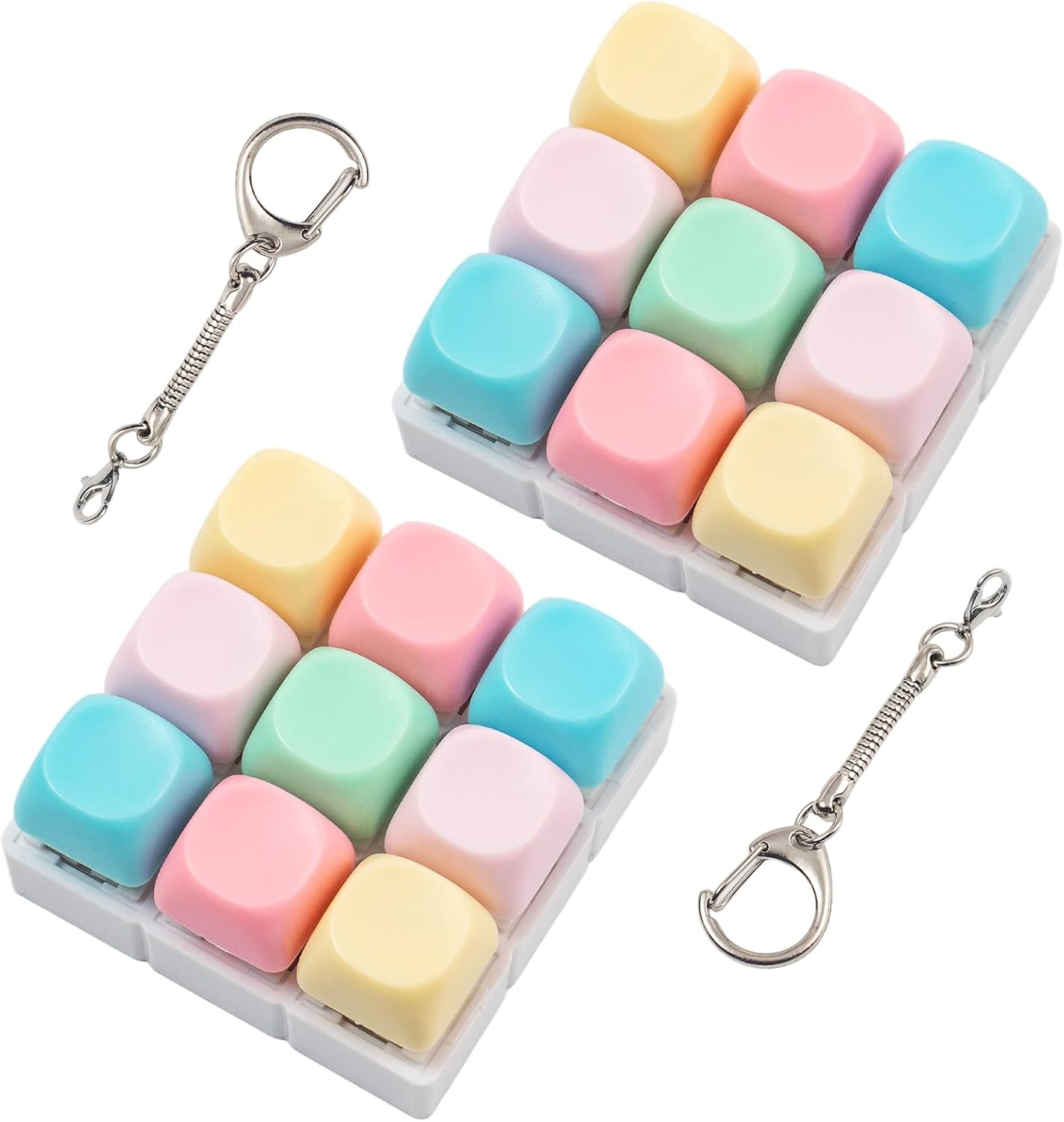 2 Pcs Colorful Keyboard Fidget Toy, 9 Keys Cute Fidget Clicker Keyboard for Adults Relieve Stress and Anxiety Decompression Keyboard Keychain Fidgets