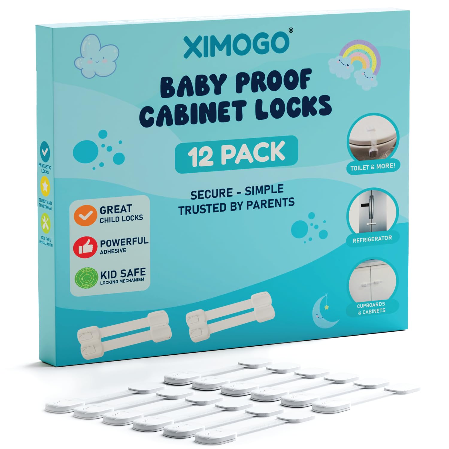 Cupboard Locks for Children, Ximogo® Premium Baby Proofing Child Locks for Kitchen Cupboards, No Drill Required