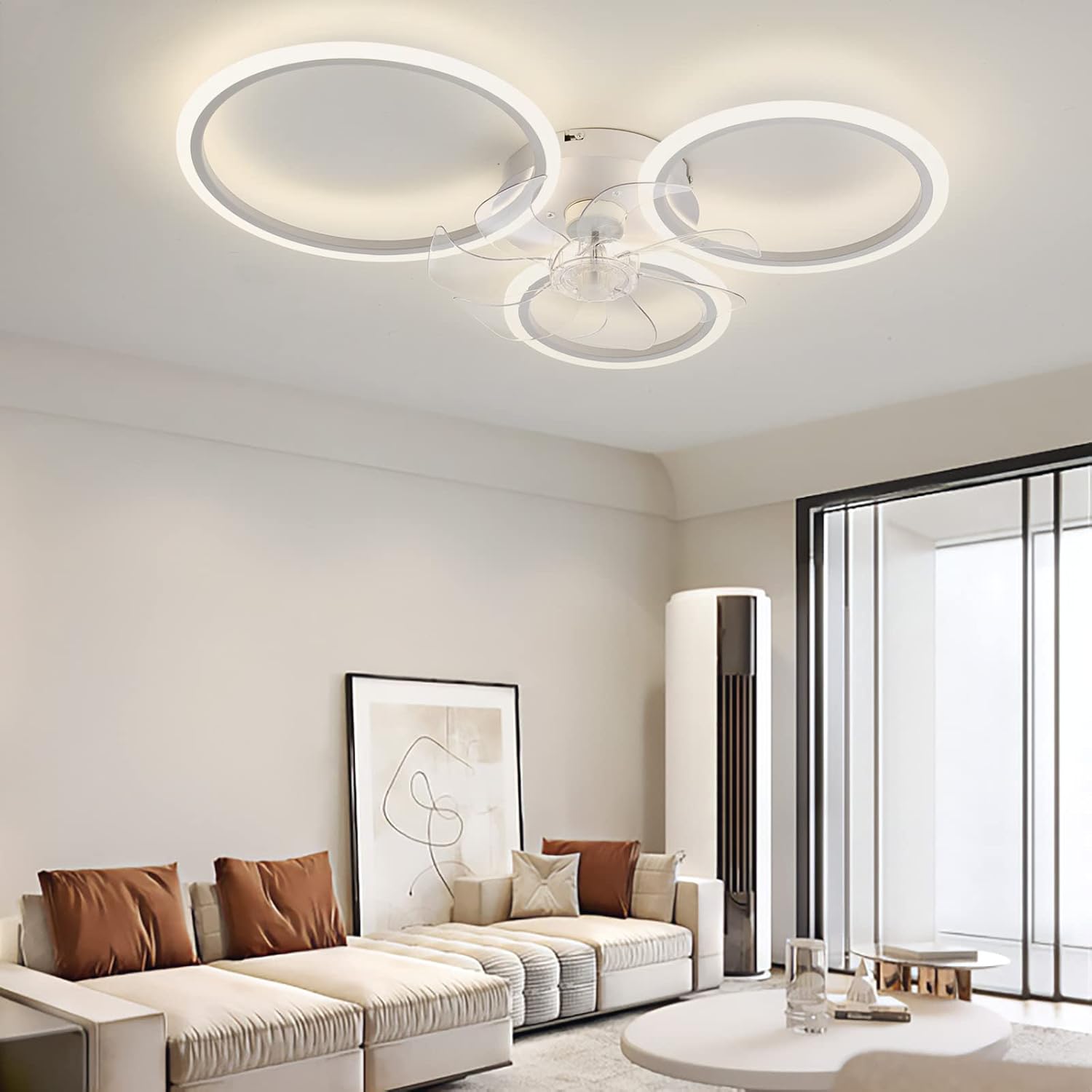 YUEGOO Ceiling Fans with Lamps,6 Speed Timer Quiet Ceiling Fan Chandelier Led Dimmable Modern Ceiling Fans with Lights and Remote App for Living Room Bedroom Office/B/78Cm