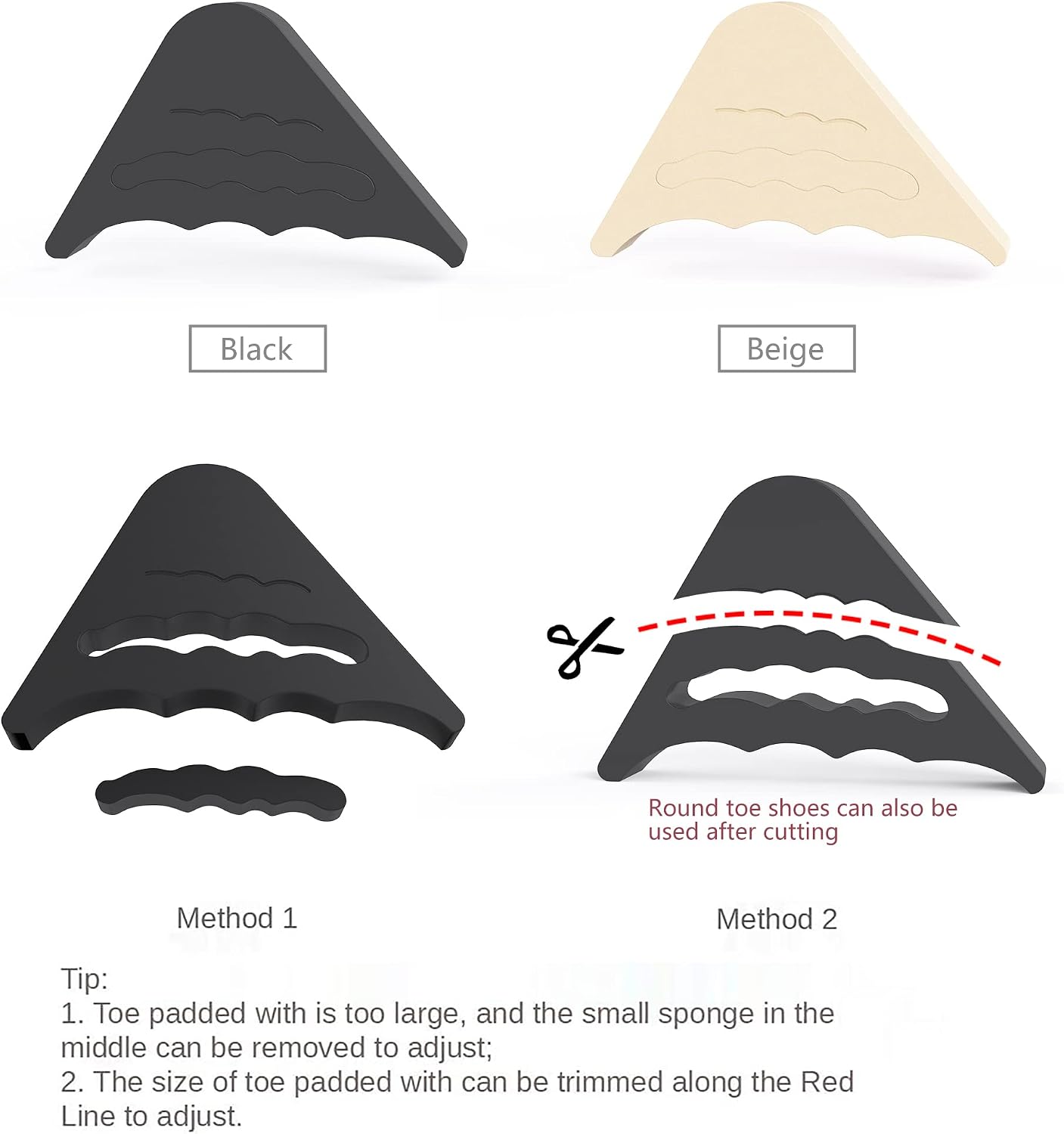 SooGree Reusable Toe Filler Inserts,Adjustable Toe Plug Shoe Too Big Inserts for Women Men Pumps Flats Sneakers (2Pair) image 2