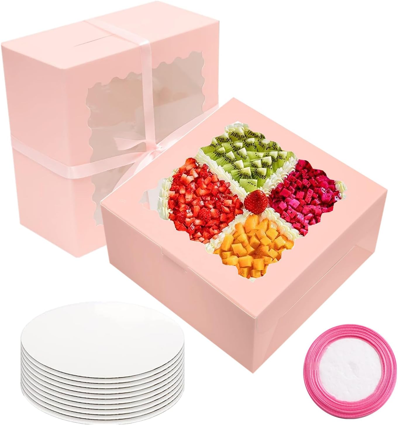 GUIFIER 10 Pieces 10 inch Cake Boxes with Cake Boards and
