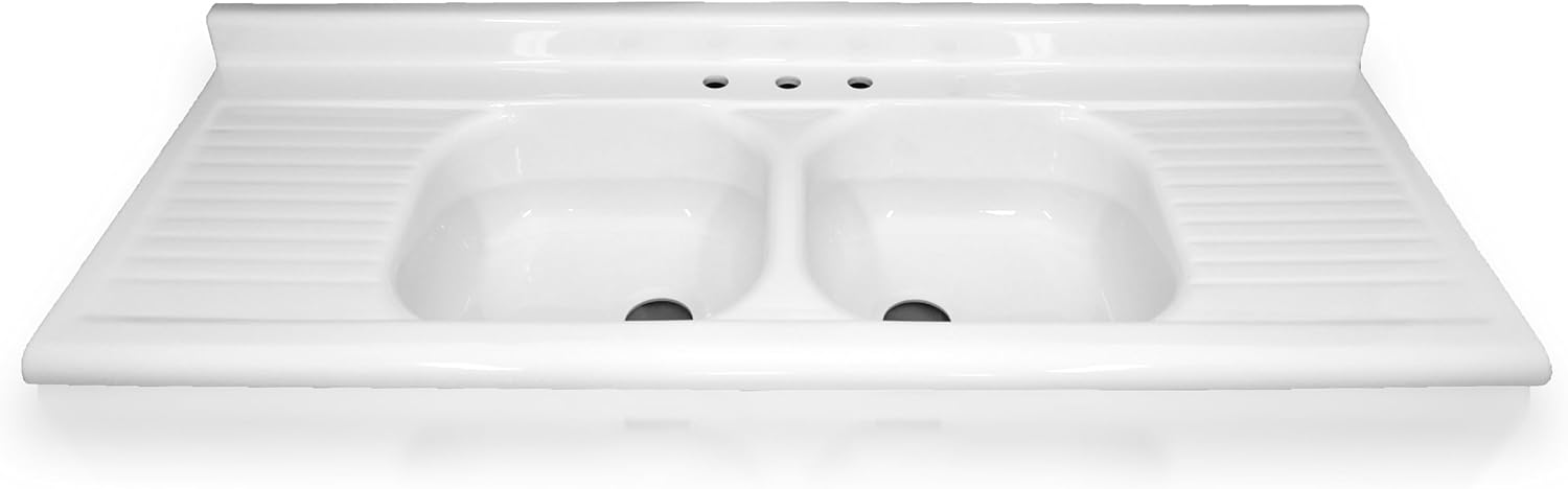 NBI Drainboard Sinks 66" x 25" Double Bowl, Double Drainboard Farmhouse Sink Reproduction