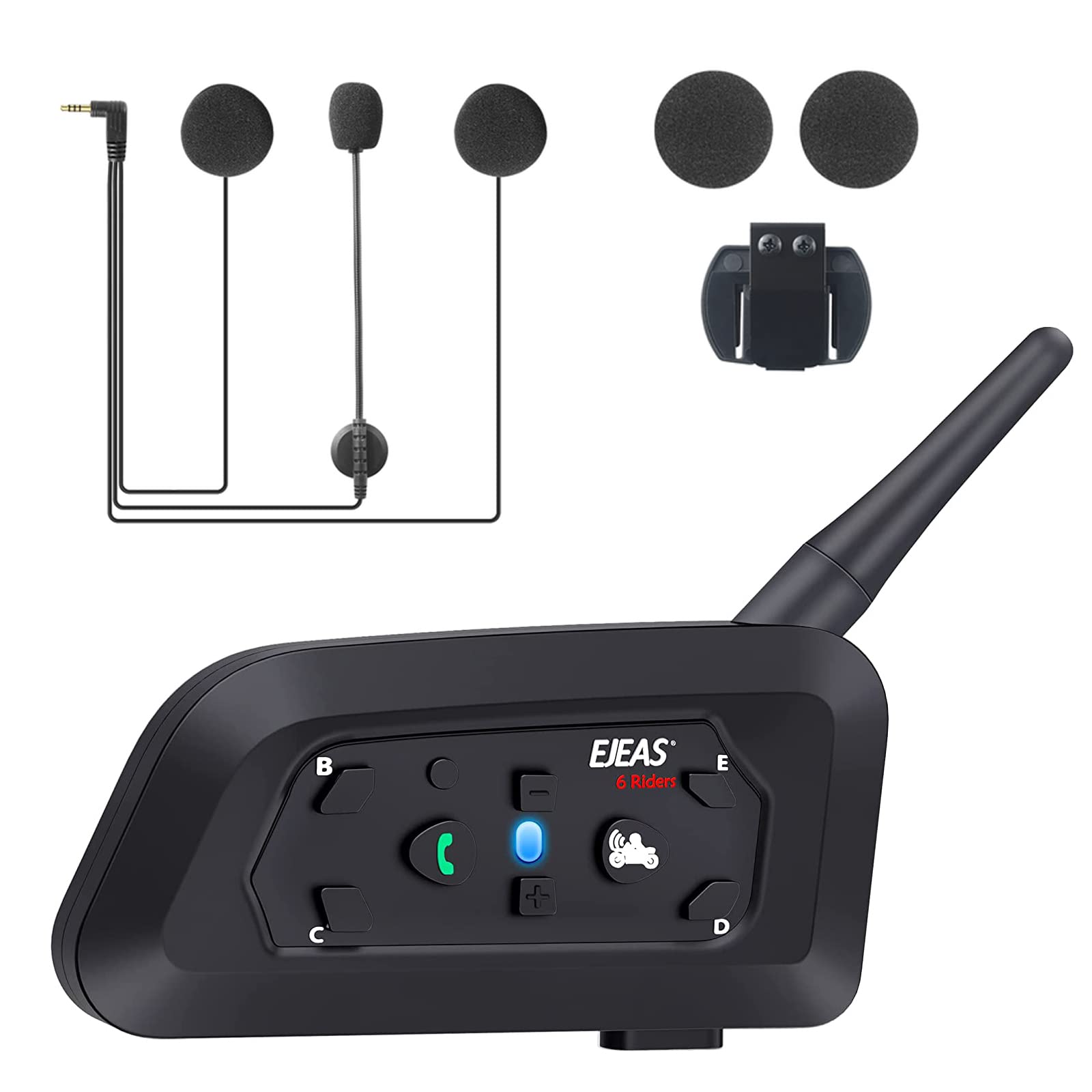 V6 Pro Motorcycle Helmet Bluetooth Intercom Headset 1200M 2 People Full Duplex Wireless Motorbike Interphone Connect Up to 6 Riders for Motorcycling Skiing and Climbing (1 Pack)