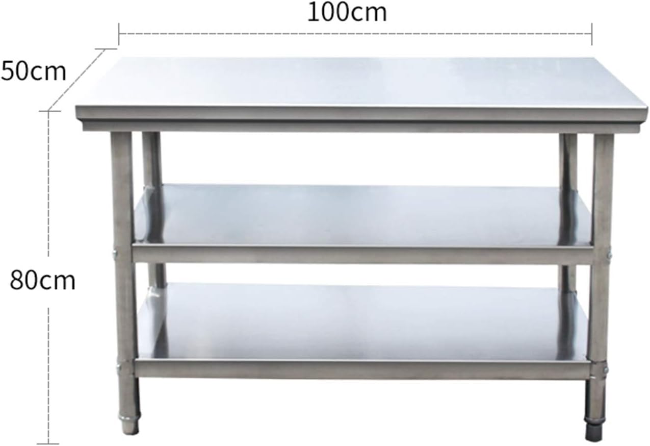 Stainless Steel Workbench Commercial Storage Workbench Two-Tier Load 500kg Balcony Storage Workbench for Kitchen Hotel Household (100 * 50 * 80 Three Layers)