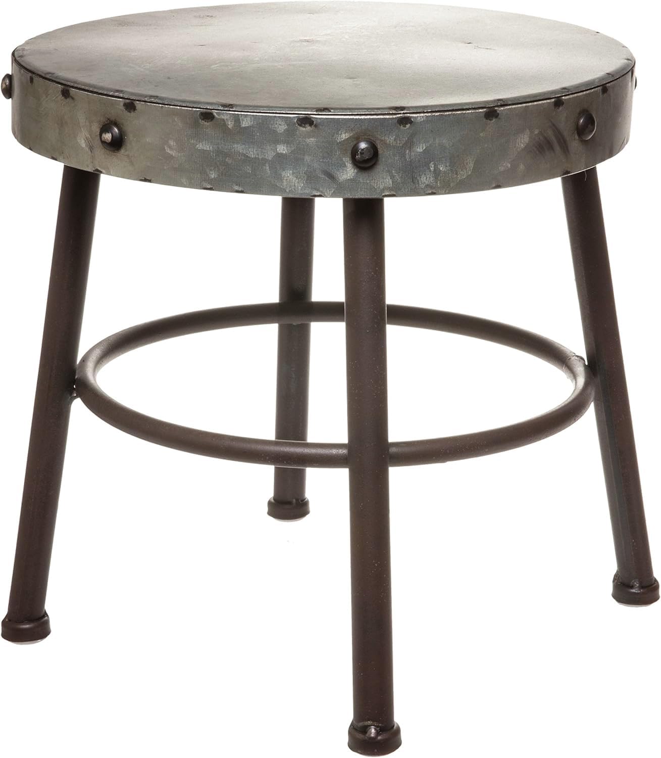 Red Co. 10” Tall Round-Top Antique Metal Milking Stool Display Plant Stand Holder, Weathered Silver Tone
