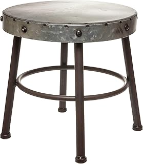 Red Co. 10” Tall Round-Top Antique Metal Milking Stool Display Plant Stand Holder, Weathered Silver Tone