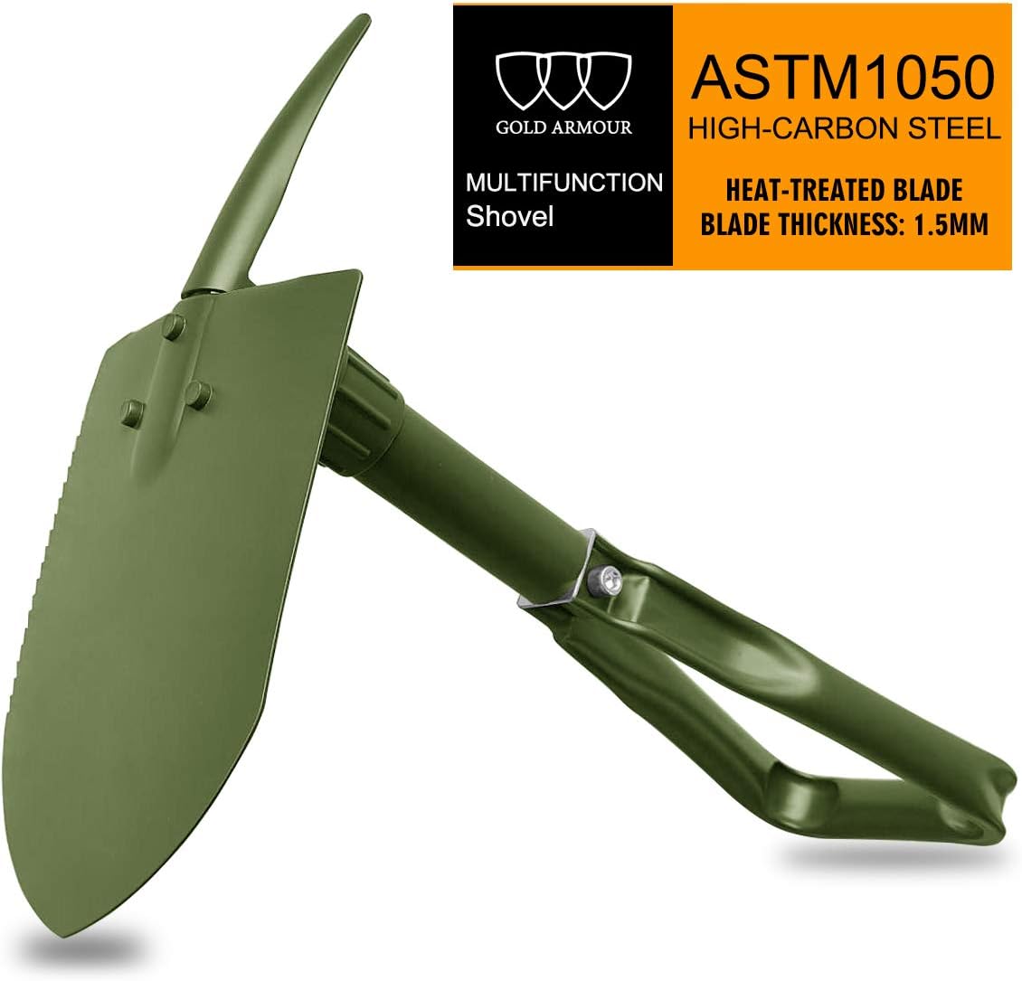 Military Folding Camping Shovel, High Carbon Steel Survival Shovel Entrenching Tool Handle with Carrying Pouch (OD Green) : Garden & Outdoor
