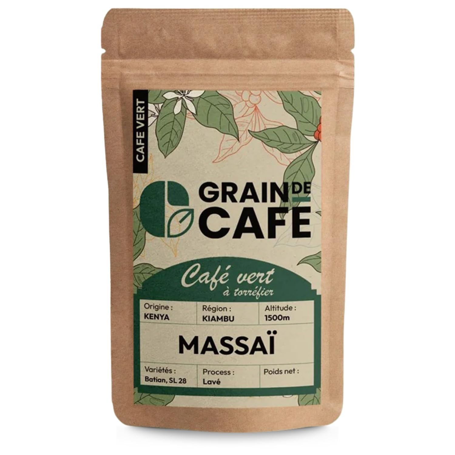 Graindecafé – Café Vert Kenya Massaï 1kg | 100% Arabica Lavé Non Torréfié | De Haute Altitude Vif Et Fruité | Notes De Groseille Et Cassis | Idéal Machine À Grain Une Fois Torréfié