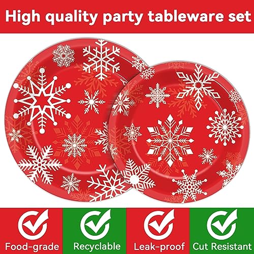 Image of ZOIIWA 200 PCS Christmas Theme Party Tableware Disposable Merry Christmas Party Supplies Dinnerware Set Xmas napkins Snowflakes Paper Plates Bulk Christmas Dinnerware Party Decoration Serve 50 guest