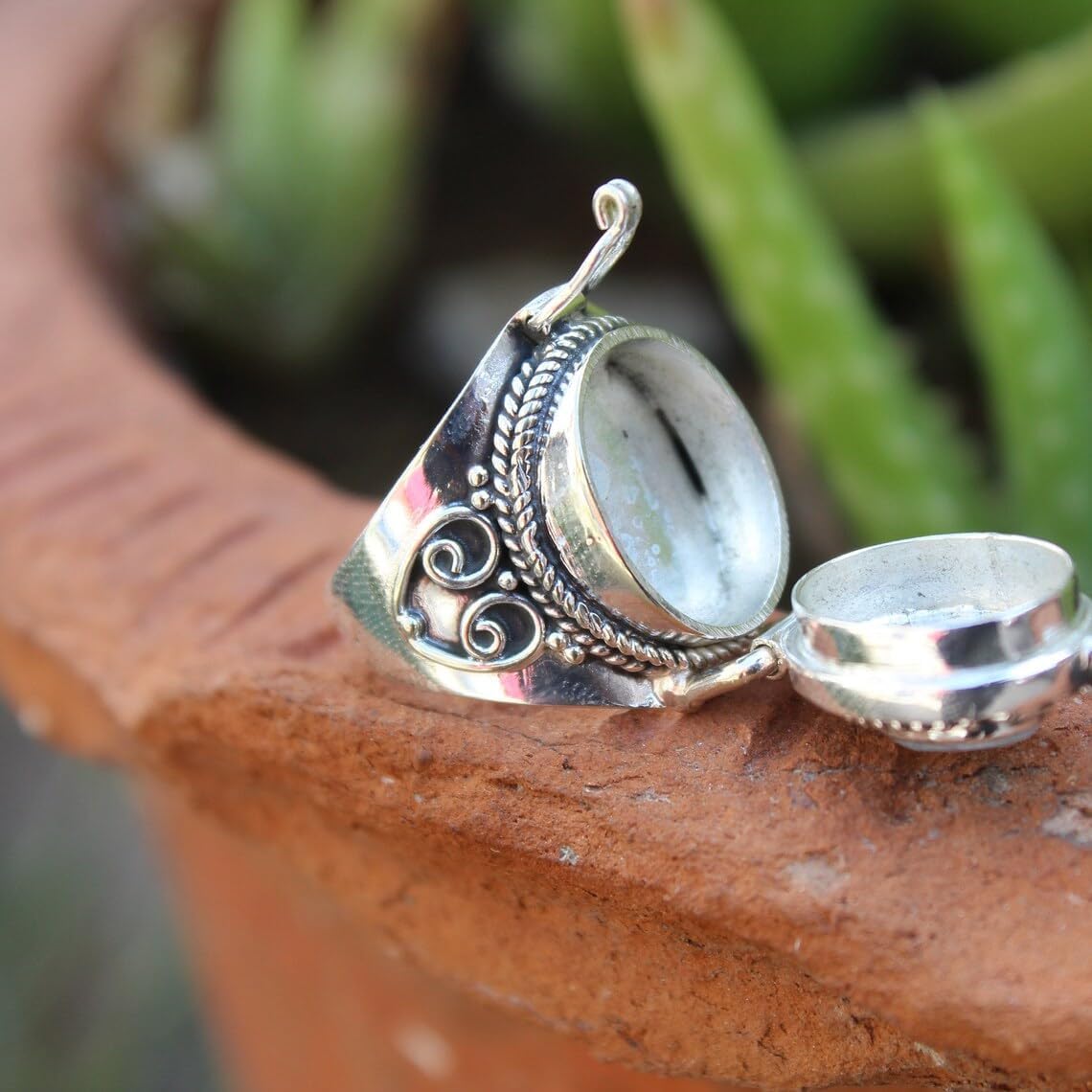 Mother day gift, Natural Moonstone Ring, 925 Sterling Silver Plated Handmade Ring, Openable Poison Ring, Poison ring,Designer Rings For Gift