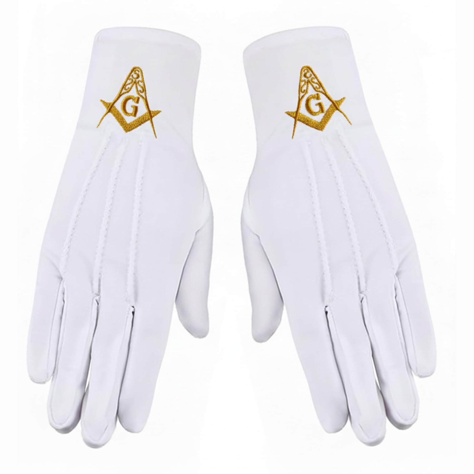 Gold Square & Compass Embroidered Cotton Gloves - [Gold & White], White, One size