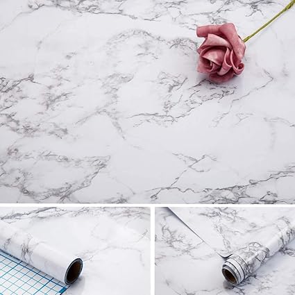 MV Gray Marble Paper Waterproof Marble Paper for Countertop Marble Paper Removable Wallpaper Stick an Peel Thick Self Adhesive White Marble Paper Vinyl Roll,white marble wallpaper,oil proof stickers for kitchen wall