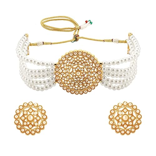 Yellow Chimes Ethnic Multilayer Pearl Beads Jewellery Set Traditional Choker Necklace Set for Women and Girls