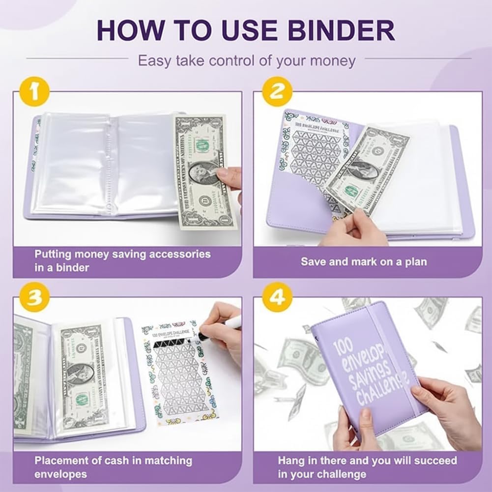 100 Days Money Saving Challenge Coin Envelope Budgetstorage Book Mini 100 Day Envelope Savings Challenge Book, Cash Money Budget Planner Binder Envelopes to Save $5,050, $500, $10,000