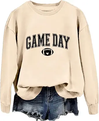 Game Day Sweatshirt Women Football Graphic Pullover Casual Crewneck Long Sleeve