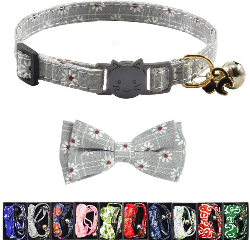 Bowtie Cat Collars Breakaway with Bell, Adjustable Cute Kitty Collars Safety Buckle Kitten Collar for Cat Puppy 7.5-11in