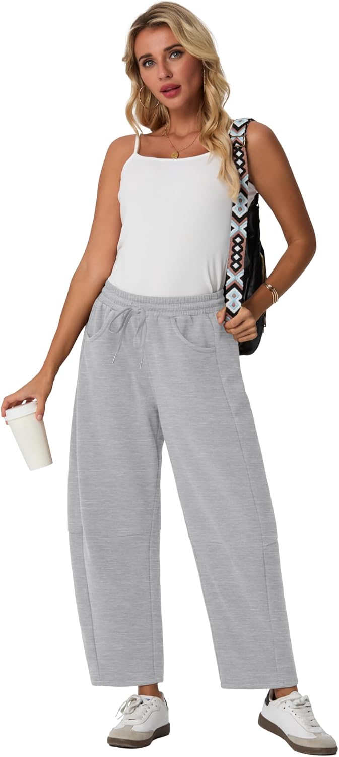 Lepunuo Barrel Sweatpants Women Casual Baggy Elastic Waisted Pants Wide Leg Gym Trousers with Pockets - Image 2