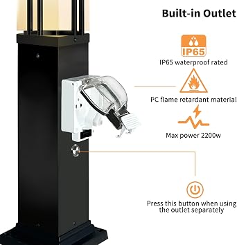 Outdoor Lamp Post with Outlet, Modern Post Light Fixture for Yard, Aluminum Lamp Pole Outdoor Lighting with Glass, Waterproof Outside Street Light for Pathway Garden Patio (40''H, 1 pc)