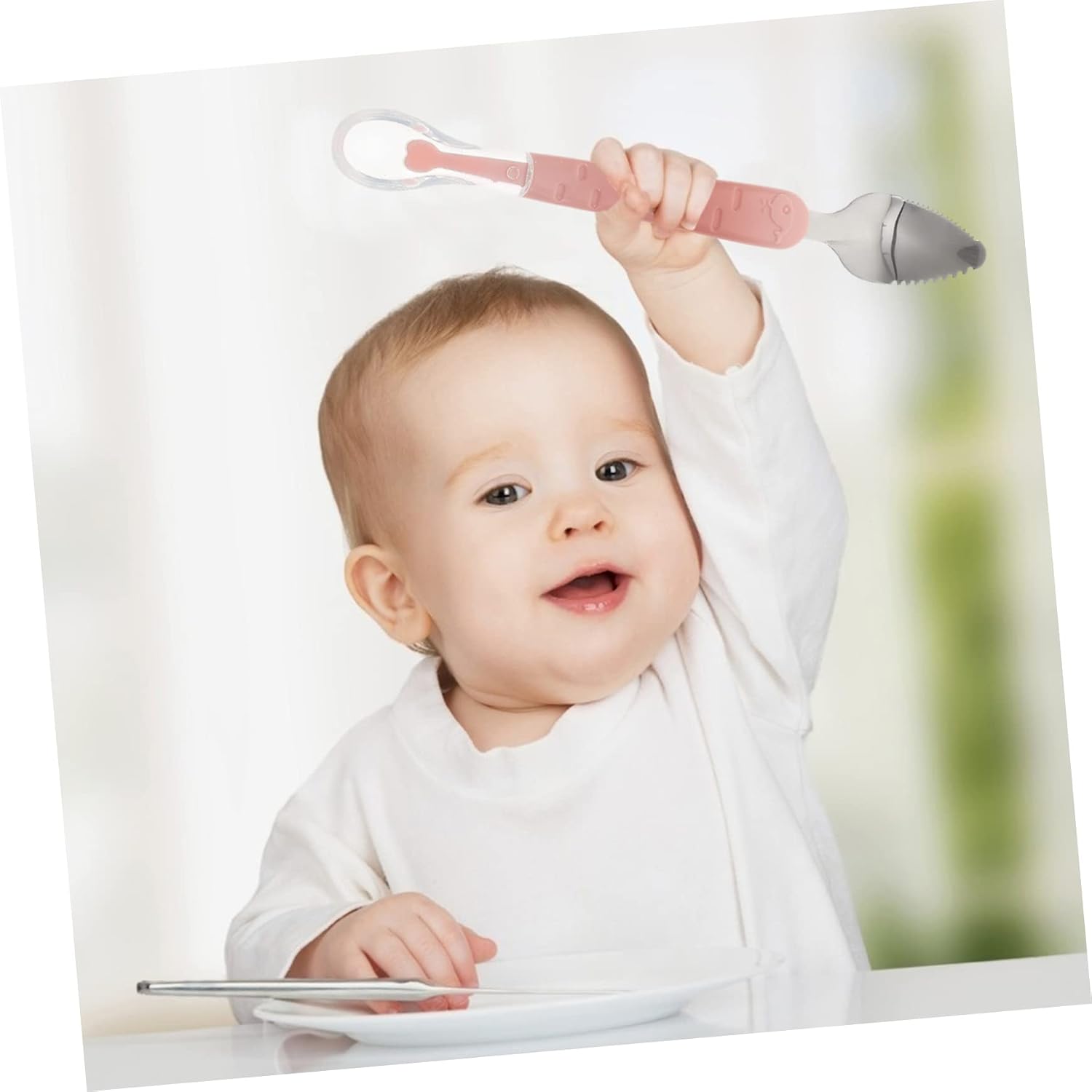 BESTonZON Spoon Stainless Steel Self Feeding Utensils with Double Head Design for Encourages Fine Motor Skills for LED Weaning and Food