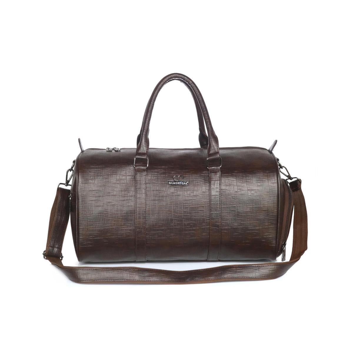 Gilmore Oak Jade Leatherette Unisex Weekender Travel Duffle Bag | Stylish & Spacious Duffle Bag | Duffle Bag for Gym, Sports, Training and Travel (Brown)-image-5