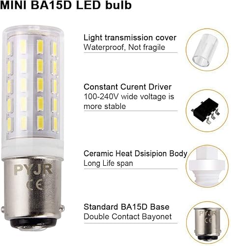 Miniatura 5 de PYRJIN Ba15d - Bombilla LED para máquina de coser de 5 W, base de bayoneta de doble contacto, bombilla halógena de repuesto T3T4C7S6, AC100V-240V,
