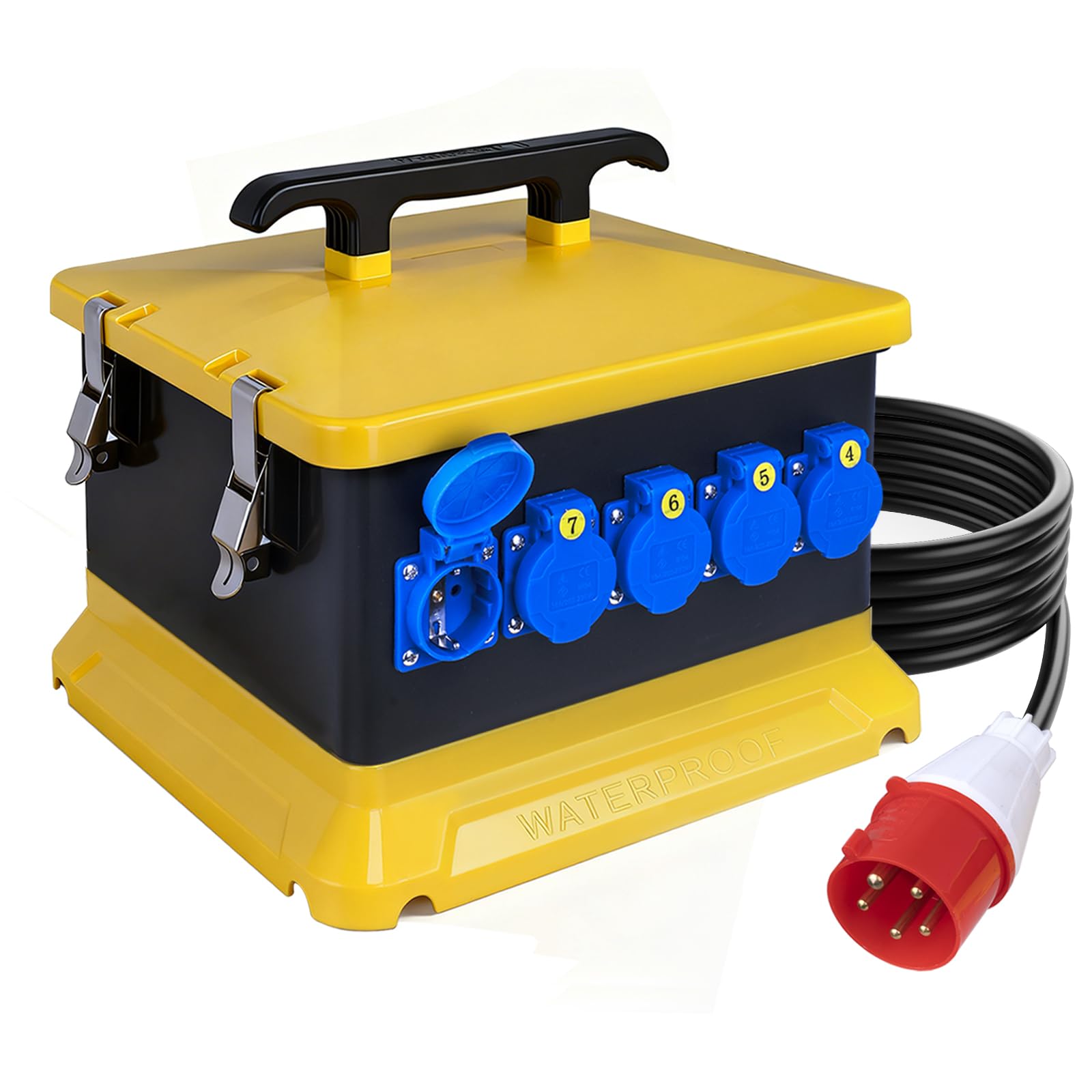 Baustromverteiler 30 Module mit Leitungsschutzschalter,IP54 Wasserfest Tragbare Steckdosenbox mit IP54 230V/16A Schuko Steckdose und IP44 CEE Steckdose 400V/16A für Baustelle Werkstatt