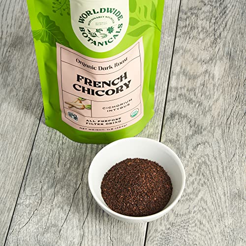 Worldwide Botanicals Organic French Chicory Root - Dark Roast, Brew Like Coffee, Blend Roasted Chicory Root With Coffee, Coffee Alternative, Acid Free, Caffeine Free, Kosher, 1 Pound #TOP2
