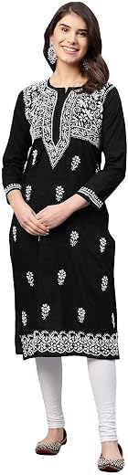 Ada Women's Pure Cotton Straight Fit Straight Hand Embroidered Lucknow Chikankari Kurti Kurta A341075
