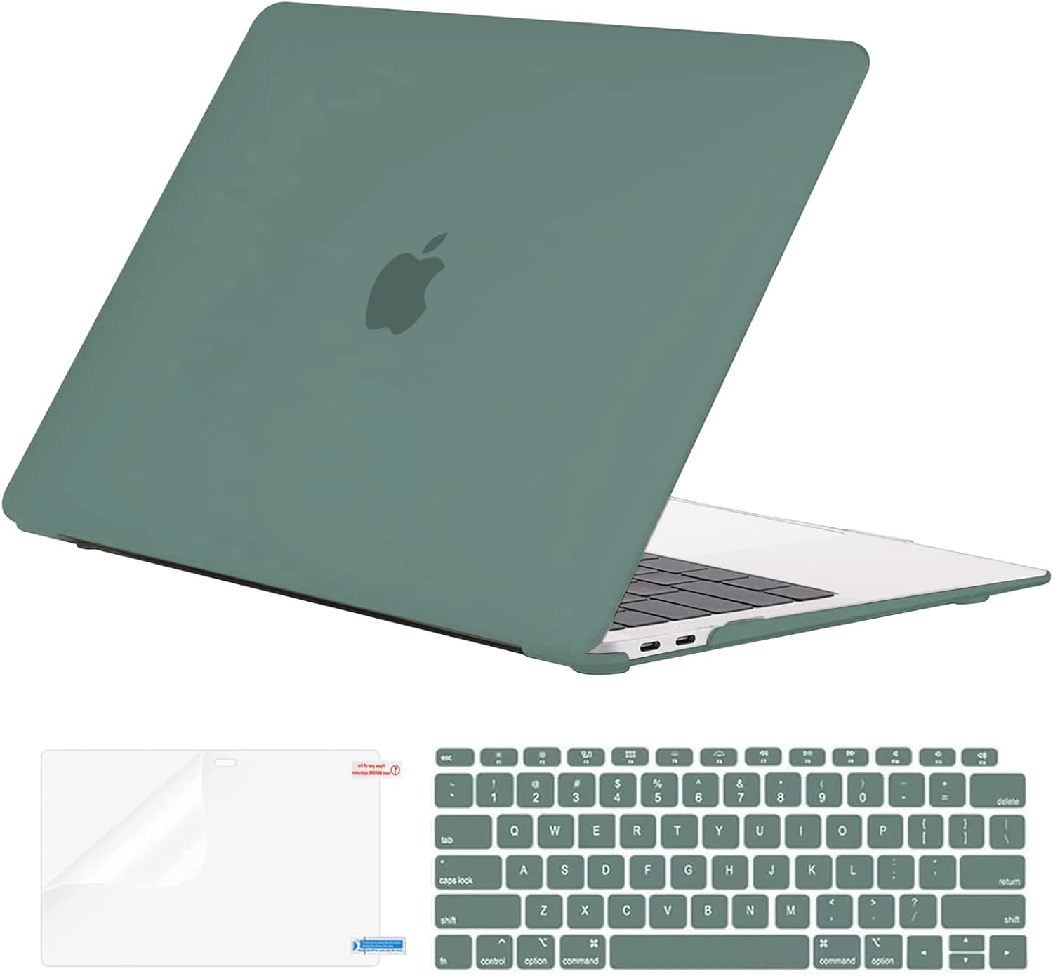 EooCoo Compatible with MacBook Air 13 inch Case 2022 2021-2018 M1 A2337 A2179 A1932 with Retina Display Touch ID, Case + Keyboard Skin Cover + Screen Protector, Midnight Green