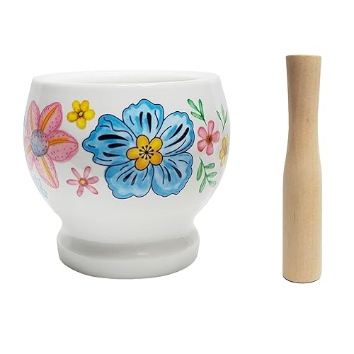 Juego de mortero y mortero, mortero de cerámica, cuenco de guacamole, especias, hierbas, ajo, molinillo de píldoras, juego de trituradora de