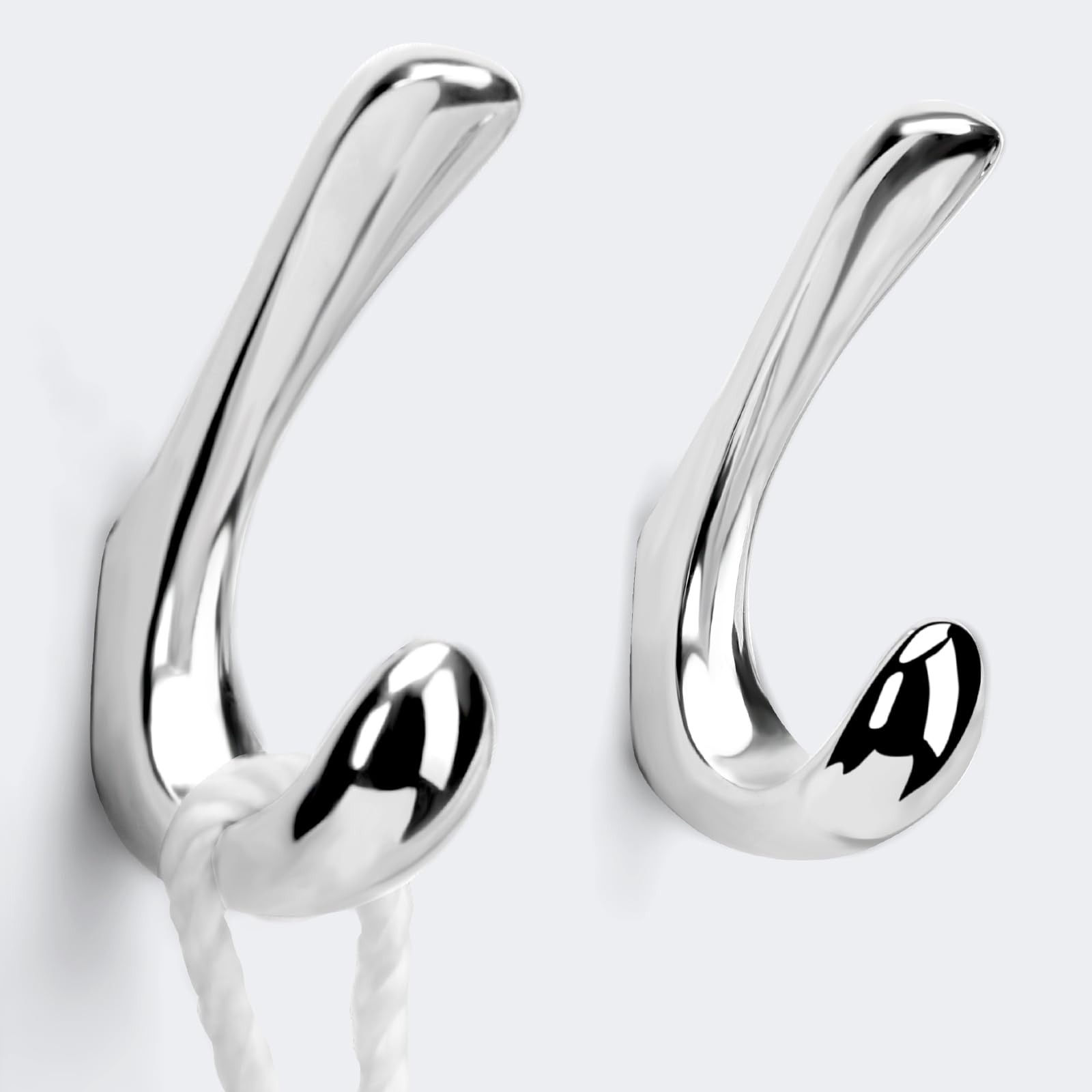 Metaliby 2 Pack Towel Hooks for Bathrooms Wall Mounted, Polished Chrome Bathroom Hooks for Towels, Robe & Towel Hook for Wall, Modern Wall Hook Bath Towel Hook