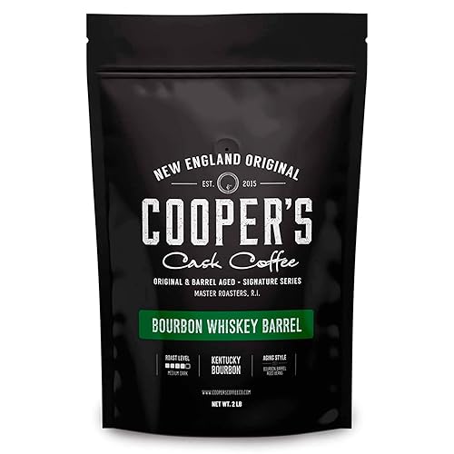 Café envejecido en barril de whisky bourbon – Granos de café colombiano de grado 1 envejecido en barriles de whisky bourbon de Kentucky – Bolsas de