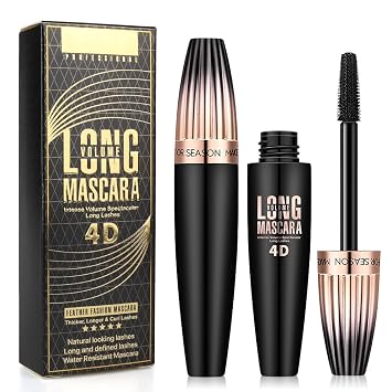 4D Silk Fiber Lash Mascara,2PC Long Lasting Waterproof Black Volume and Length Plump and Enlarge Eyelashes Mascara, Lengthening Thickening Softer Fuller Lashes, Easy to Apply & All Day Full