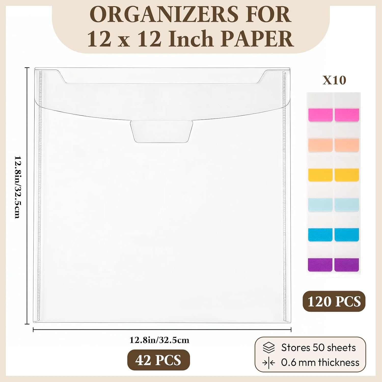 42 Pack 12x12 Scrapbook Paper Storage Organizer with 120 Label Stickers, Clear PVC Acid-Free Sleeves with Sealing Design for Cardstock, Vinyl, Photos - Craft Room, Office & School