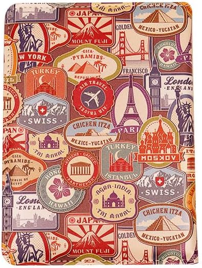 Passport Holder for Travel Essentials, Famous Monuments Stamps Stickers Tag Passport Cover Personalized Leather Wallet, Men Women Birthday Gift