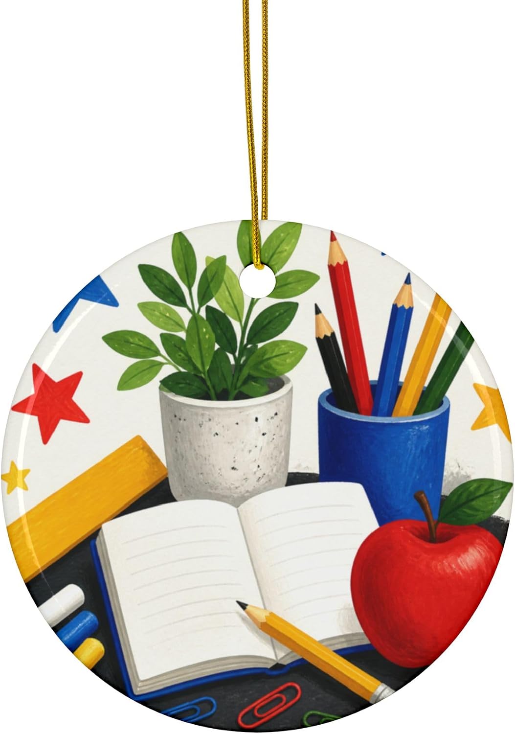 Colorful Classroom Supplies Teacher Appreciation Art Ceramic Ornament, Holiday K