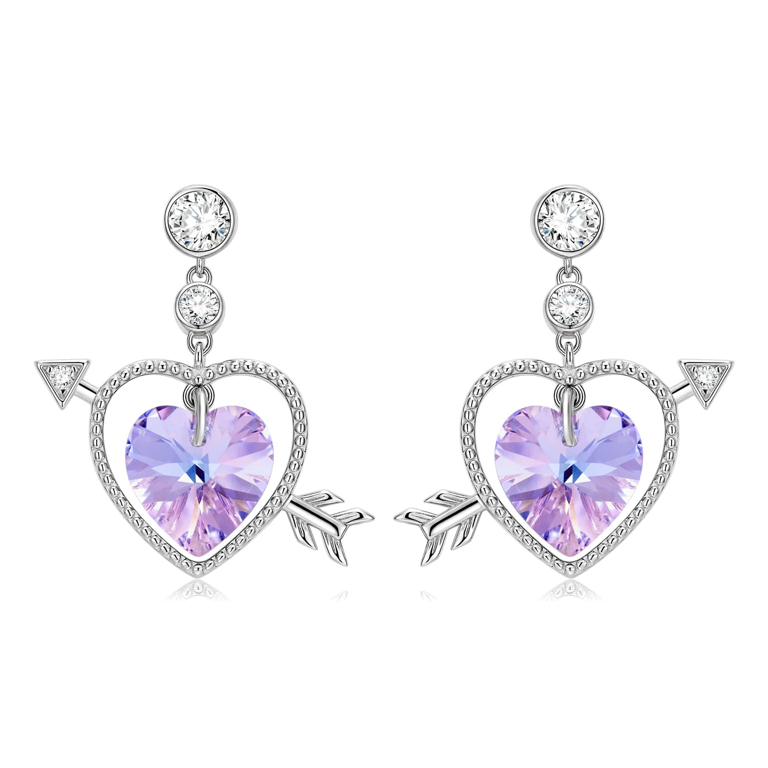 ZQA Heart Dangle Earrings for Women 925 Sterling Silver Heart Love Crstal Stone Drop Earrings for Mother Daughter Sister Christmas Birthday Thanksgiving Gifts