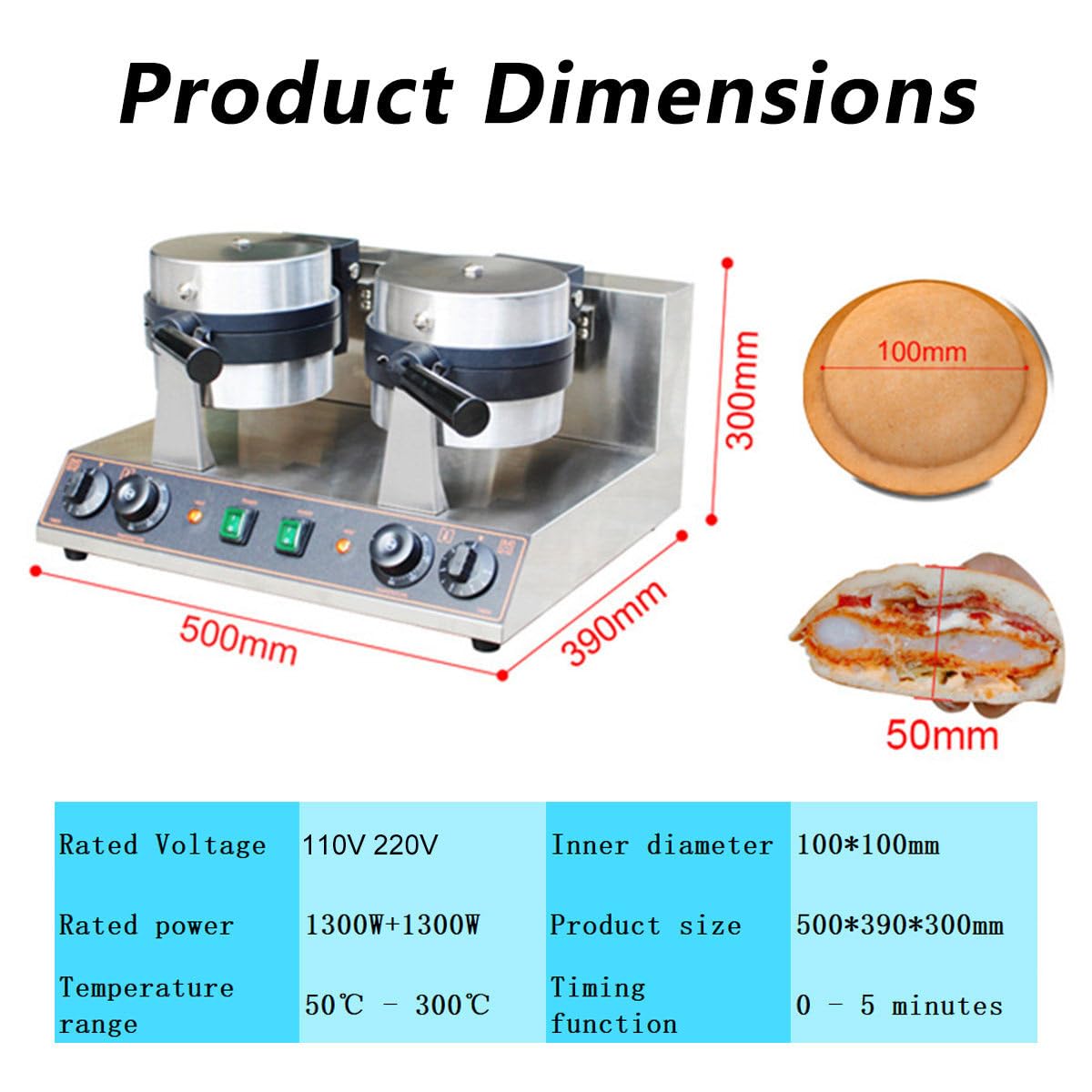 Pressa per Hamburger, Macchina per Hamburger Rotante, Macchina per Hamburger con Gelato e Timer, Macchina per Waffle in Acciaio Inox, Calore e Tempo Regolabili, per panetterie, RIS