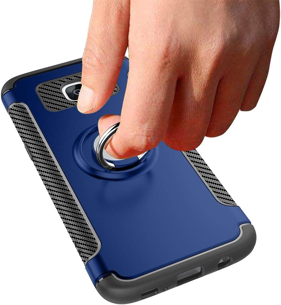 Phone Case for Samsung Galaxy S7 Edge with Tempered Glass Screen Protector Cover and Stand Ring Holder Slim Hybrid Cell Accessories Glaxay S7edge Gaxaly S 7 Plus Galaxies GS7 7s 7edge Cases Men Blue