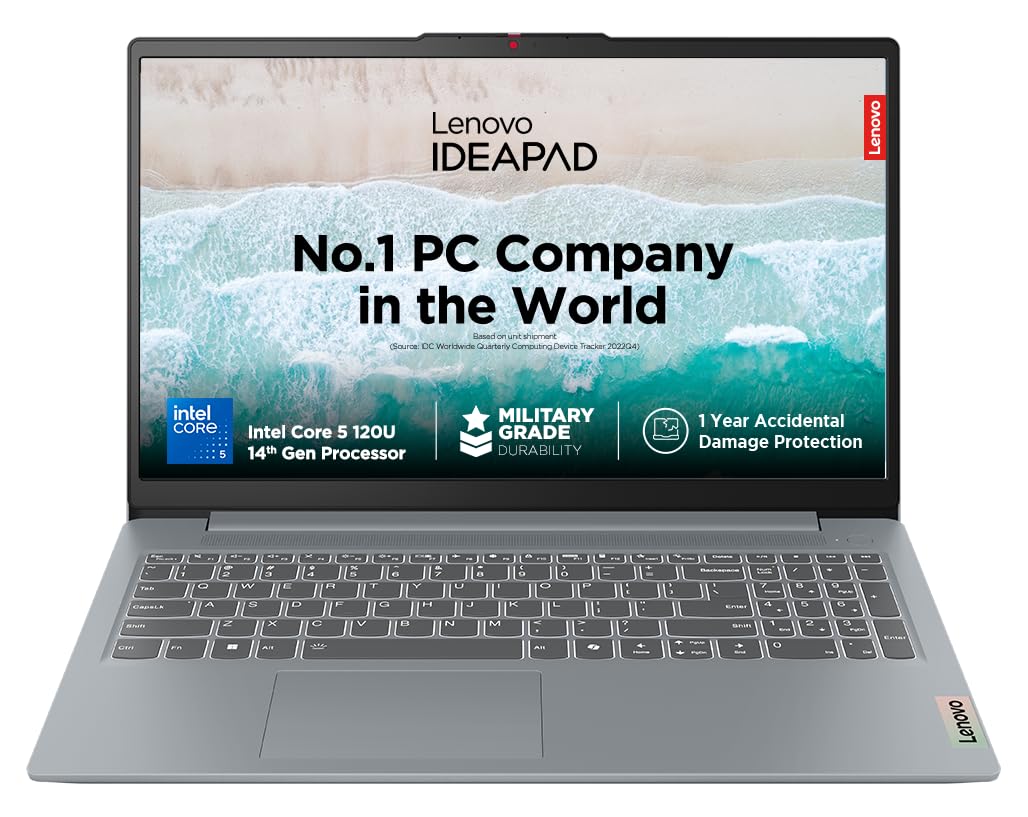 Lenovo IdeaPad Slim 3 14th Gen Intel Core 5-15.6" (39.6cm) FHD IPS Thin & Light Laptop (16GB/512GB SSD/Win 11/Office 2021/1Yr ADP Free/Alexa Built-in/3 Month Game Pass/Arctic Grey/1.62Kg), 83E6001JIN